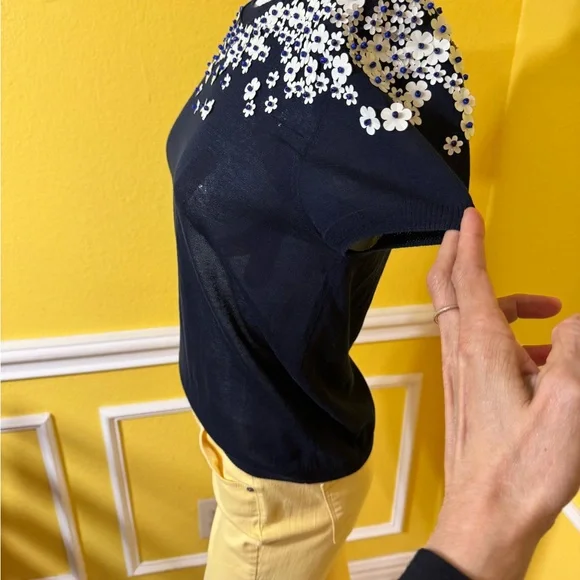 Tory Burch Black Top with White Floral Accents - Picture 9 of 14